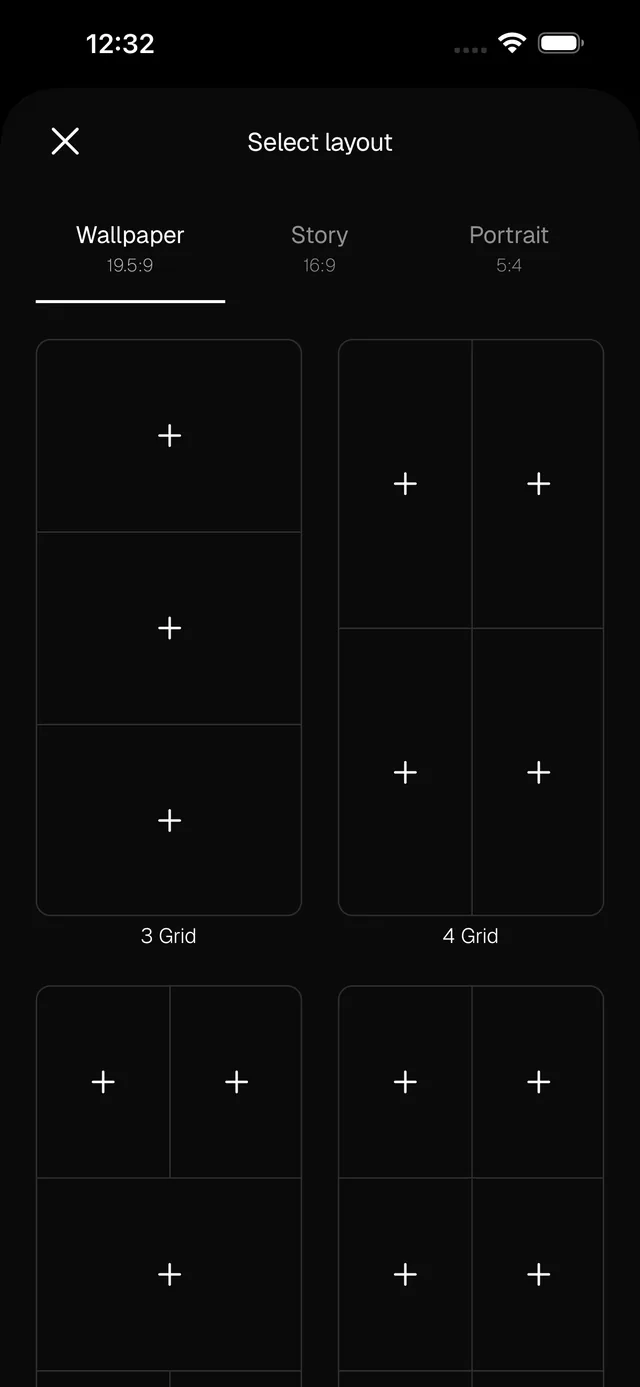 Choosing a mood board layout in Aethel — wallpaper, story, and portrait grids for iPhone